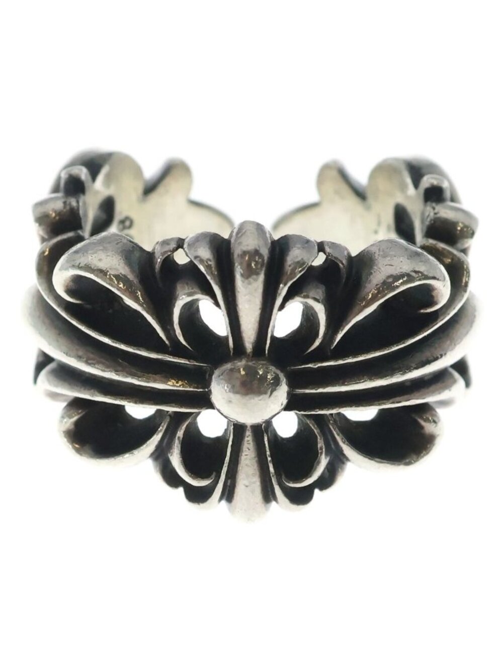 Chrome Hearts Dbl Flrl Double Floral Cross Ring Silver